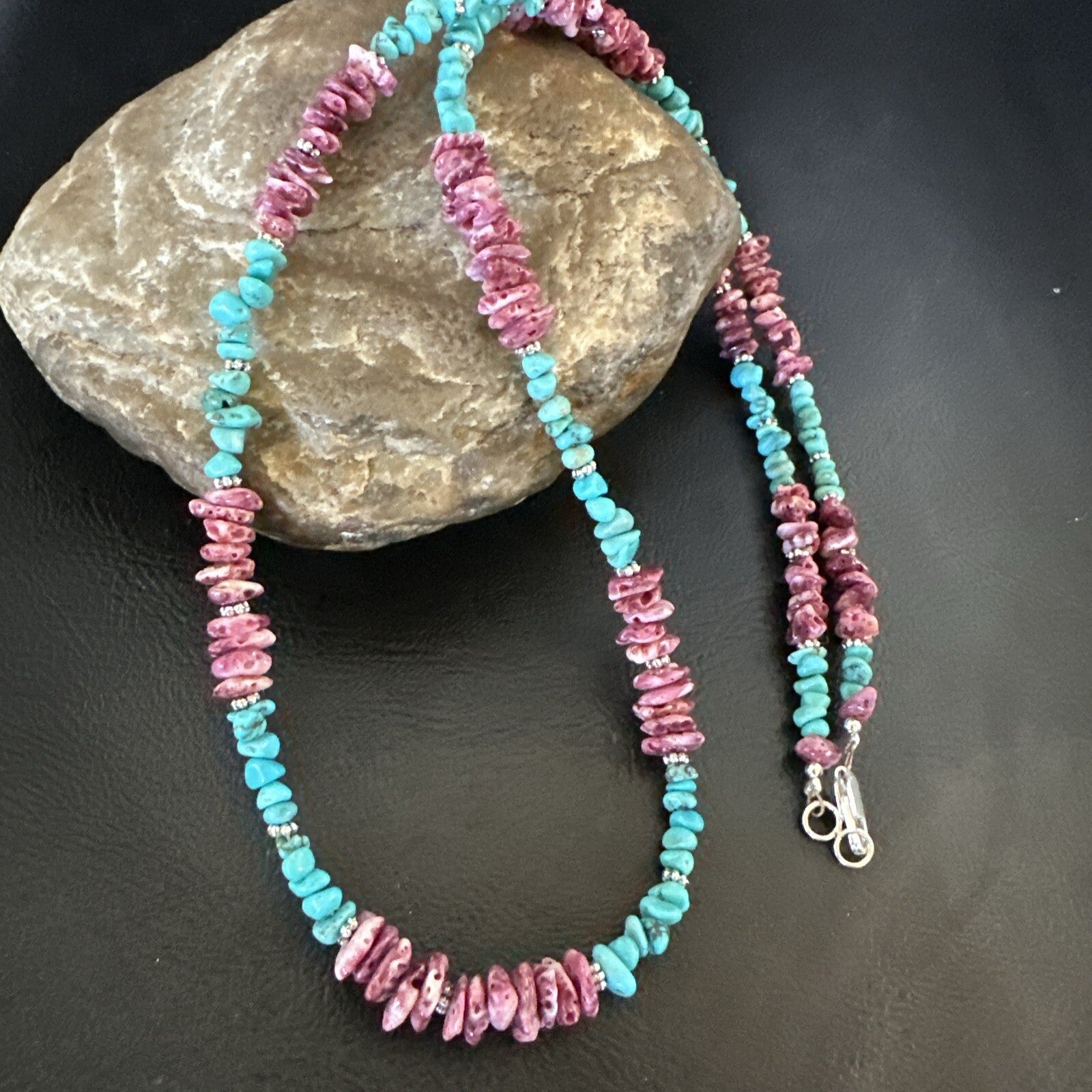 Mens  Spiny Blue Turquoise Navajo Sterling Silver Necklace 24” 18161