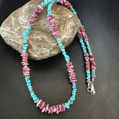 Mens  Spiny Blue Turquoise Navajo Sterling Silver Necklace 24” 18161