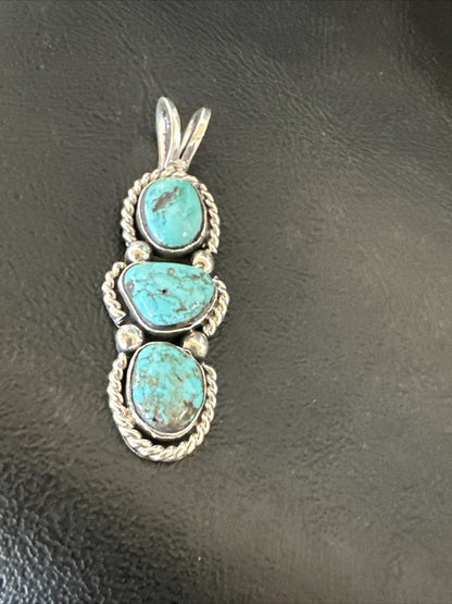 Blue Turquoise 3 Stone Navajo Sterling Silver Cluster Pendant Only 18312