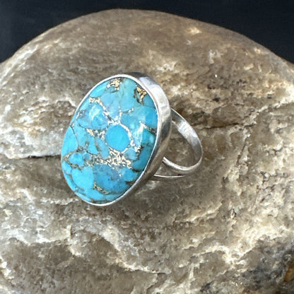 Mohave Native Navajo Sterling Silver Blue Turquoise Ring Sz 7 18242
