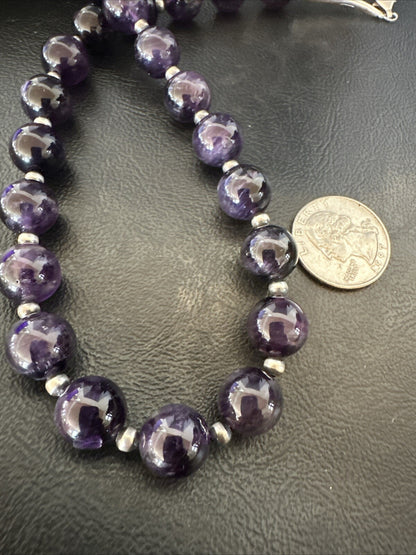 12mm Purple Amethyst Navajo Sterling Silver Necklace 21” 18304