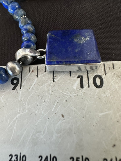 Mens Womens Blue Lapis Navajo Sterling Silver Cluster Pendant Necklace 21” 18341