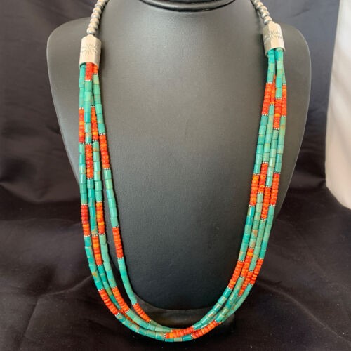 Navajo Green Royston Turquoise Spiny Necklace Sterling Silver 26" 10469