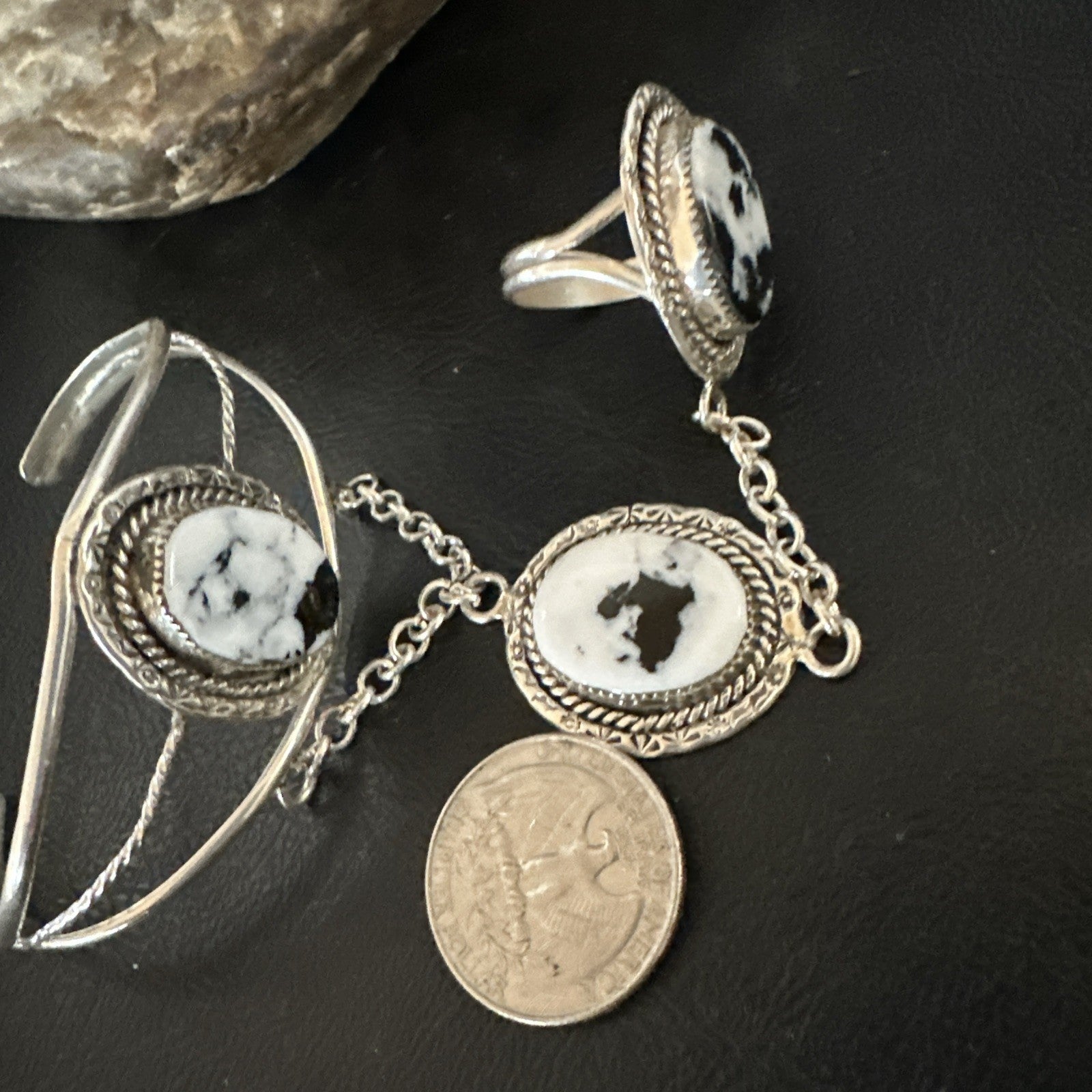 Yazzie Navajo Sterling Silver White Buffalo Turquoise Slave Bracelet Ring 19124