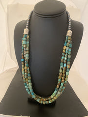 Green Turquoise Navajo Pearls Necklace | Sterling Silver | Authentic Native American Handmade | 00611