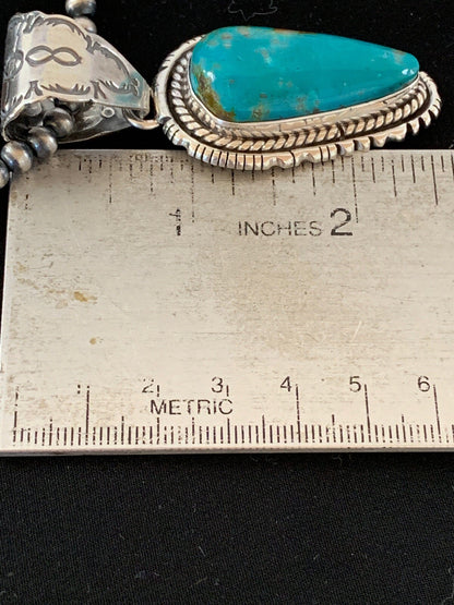 Navajo American Sterling Silver Kingman Turquoise Necklace Pendant Set 02992
