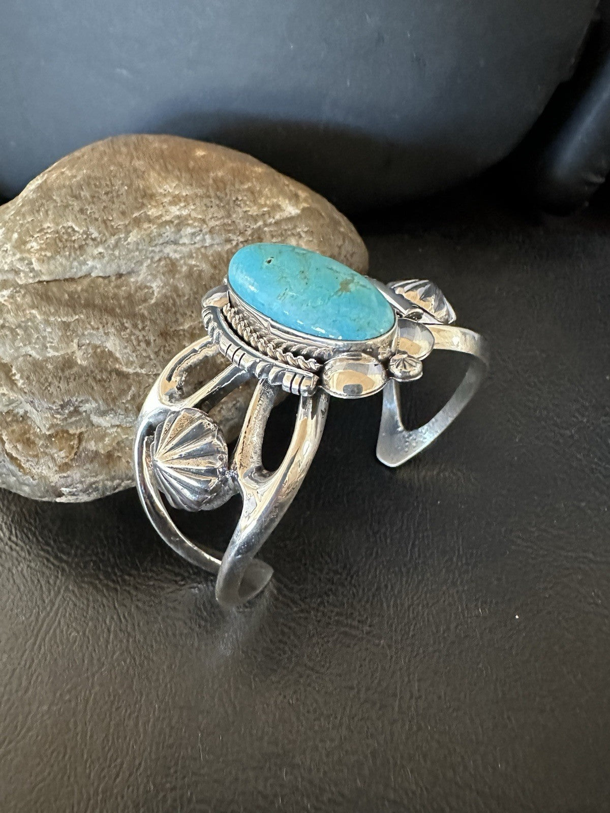 WoMens Tufa Kingman Turquoise Navajo Sterling Silver Cuff Bracelet 7.1" 19453