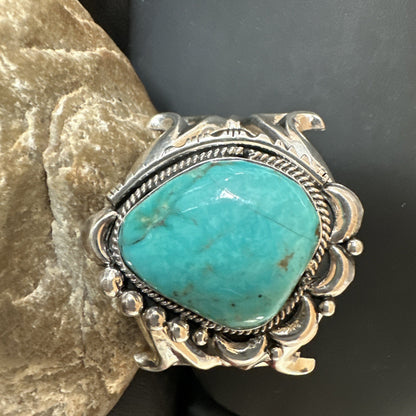 Tufa Women Blue Kingman Turquoise Navajo Sterling Silver Cuff Bracelet 19349