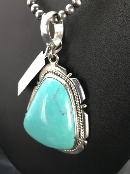 Mens Blue Turquoise Pendant Navajo Pearls Sterling Silver Necklace 03915