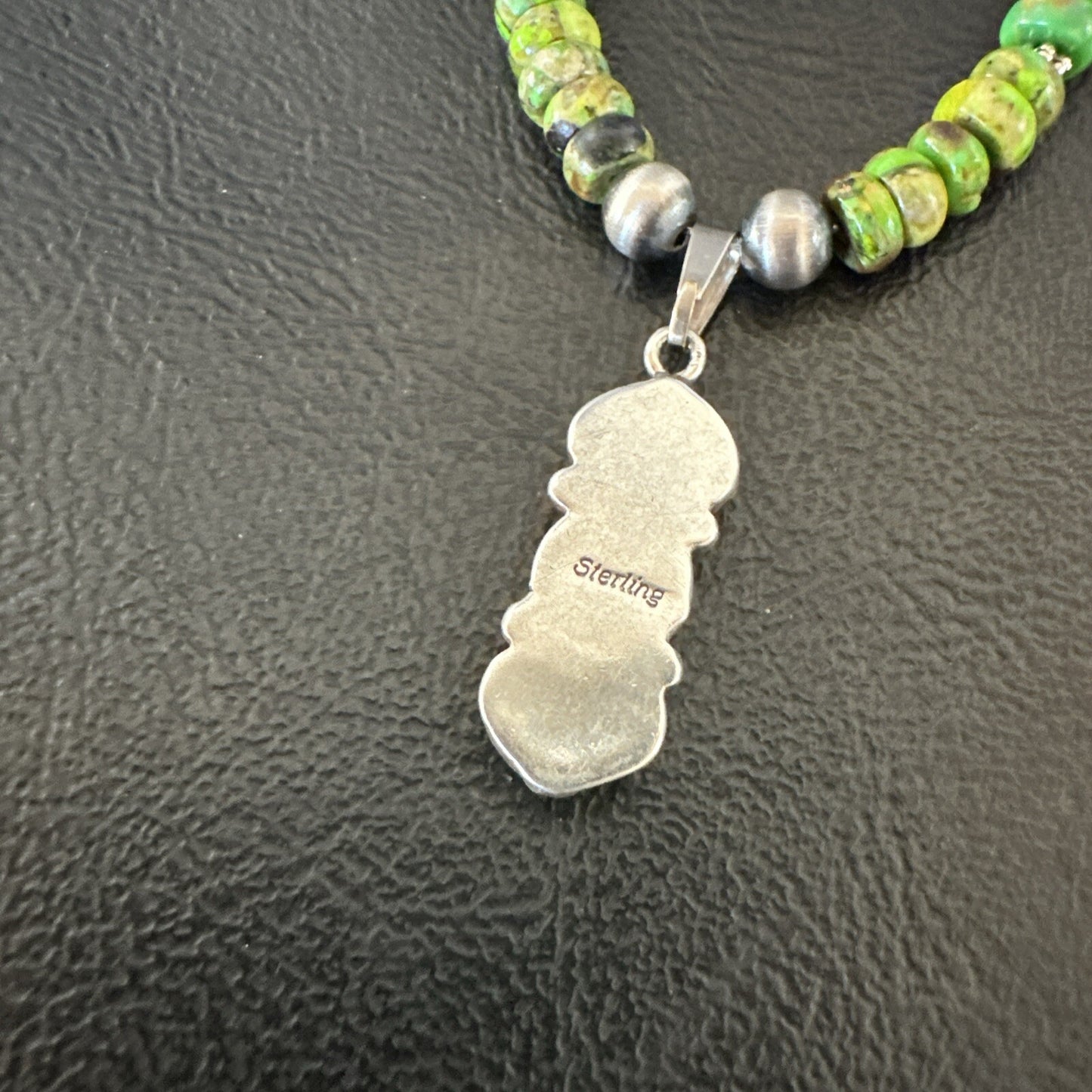 Womens Green Gaspeite Turquoise Pendant Navajo Sterling Silver Necklace 18388