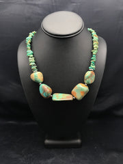 Chunky Green Nugget Turquoise Navajo Necklace 23" | Sterling Silver | Authentic Native American Handmade | 3216