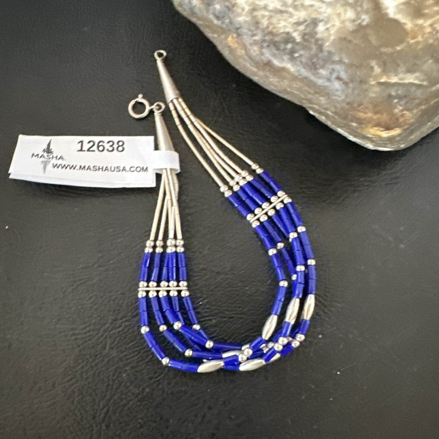 Lapis Stabilized Liquid Heishi 5 Strands Sterling Silver Bracelet 7.25" 12638