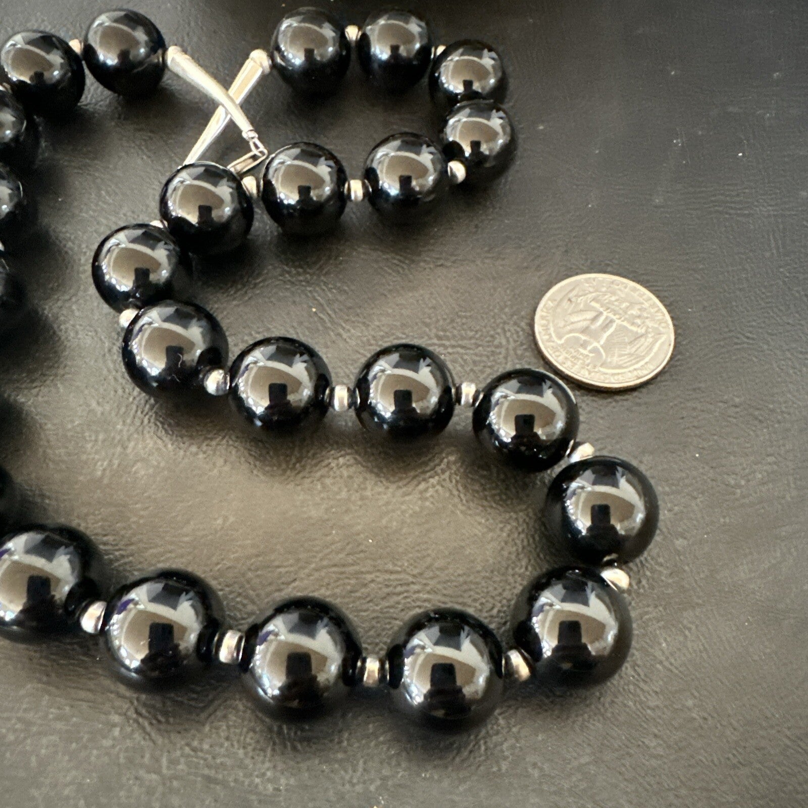 Black Onyx 16mm Large Bead Navajo Sterling Silver Necklace 20” 18787