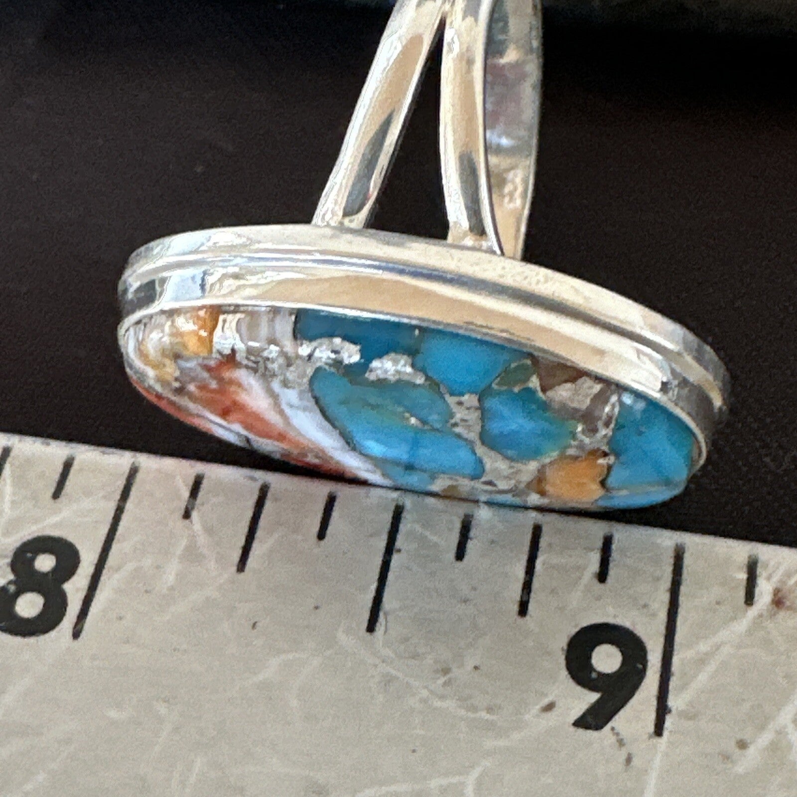 Blue Turquoise Spiny Oyster Southwestern Sterling Silver Ring Size 9 18461