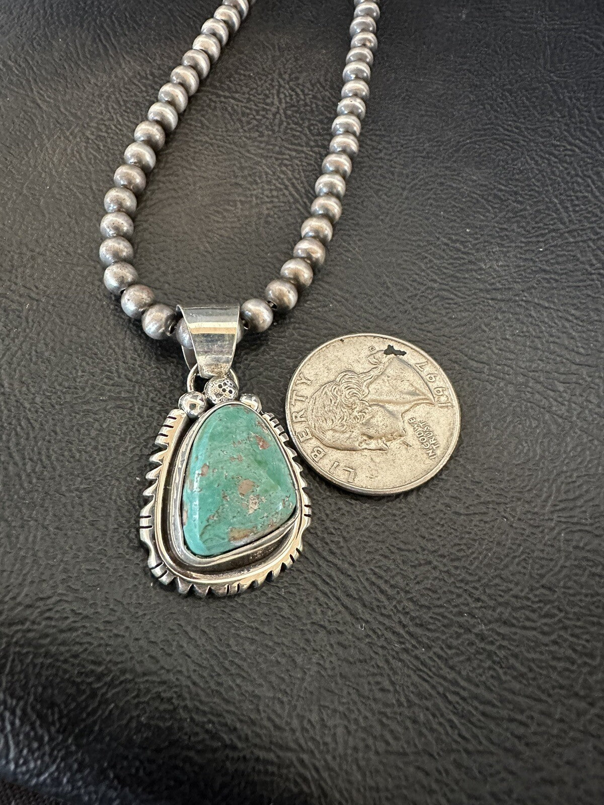 Mens Women Navajo Sterling Silver Green Royston Turquoise Necklace Pendant 18313