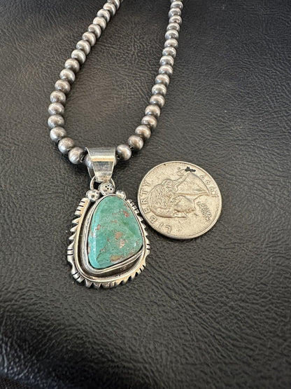 Mens Women Navajo Sterling Silver Green Royston Turquoise Necklace Pendant 18313