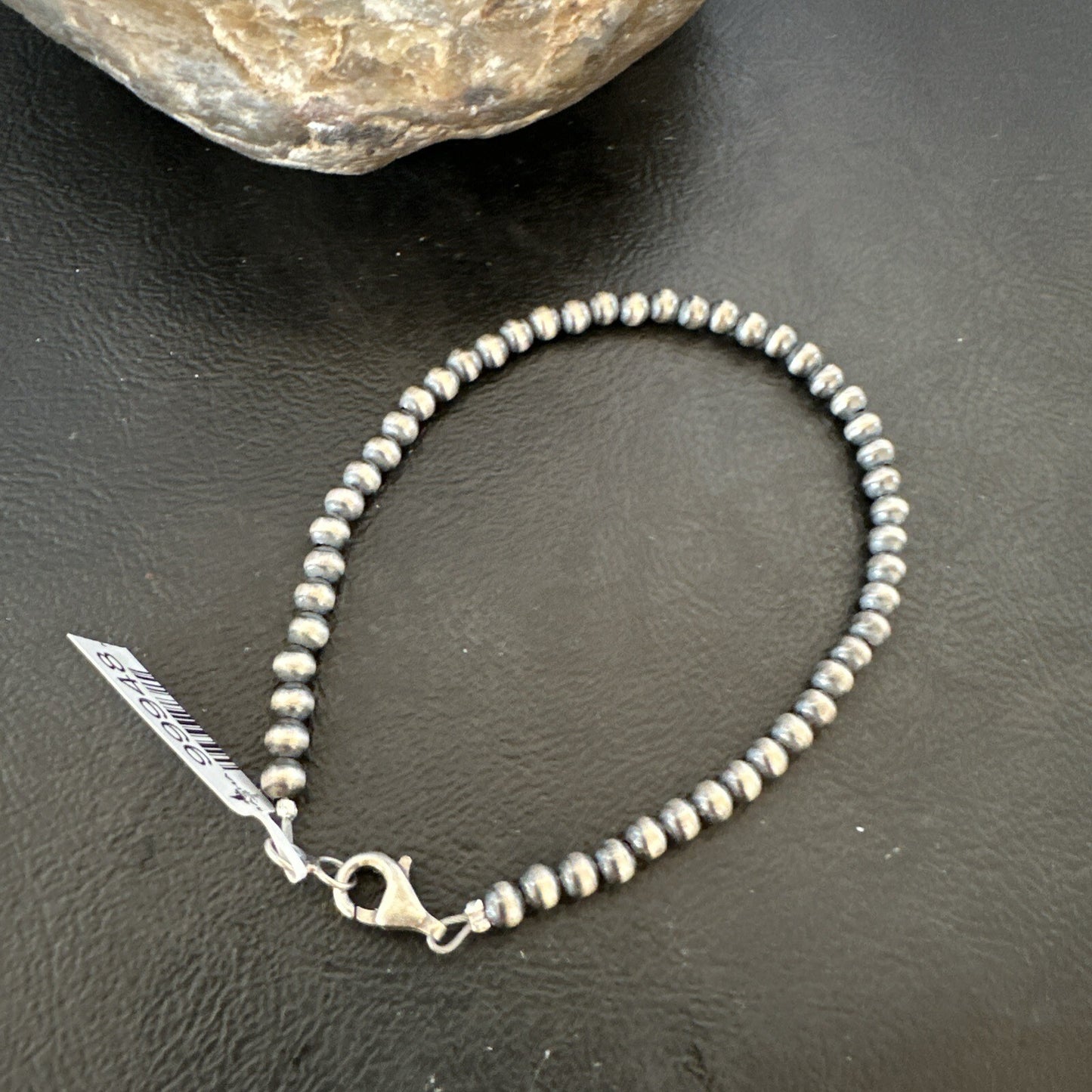 Native American Navajo 4mm Beads 7” Sterling Silver Bracelet 90407