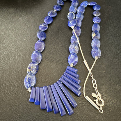 Mens Womens Lapis Lazuli Navajo Sterling Silver 23” Necklace 17748