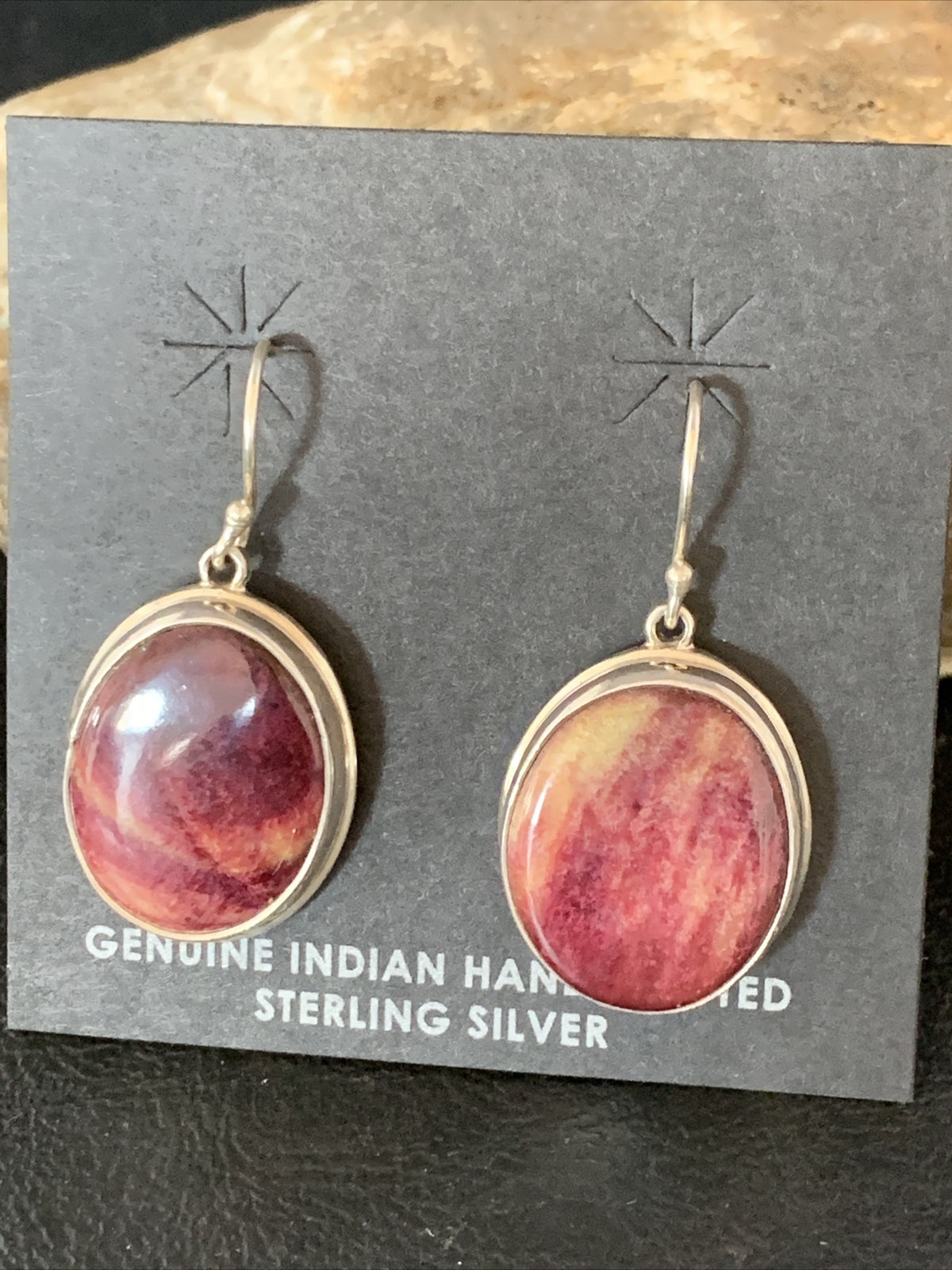 Purple Spiny Oyster Navajo Sterling Silver Dangle Earrings 1" 13786