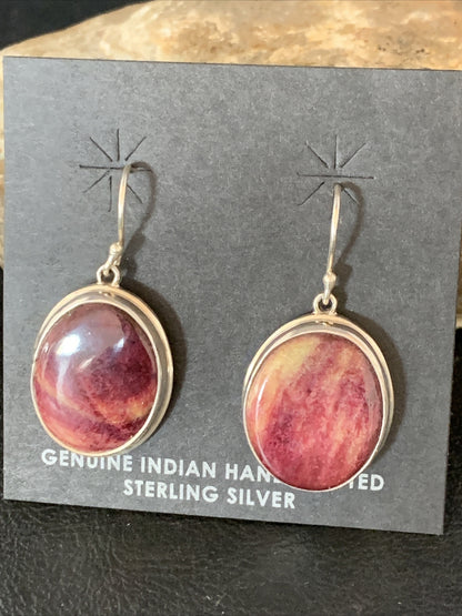 Purple Spiny Oyster Navajo Sterling Silver Dangle Earrings 1" 13786