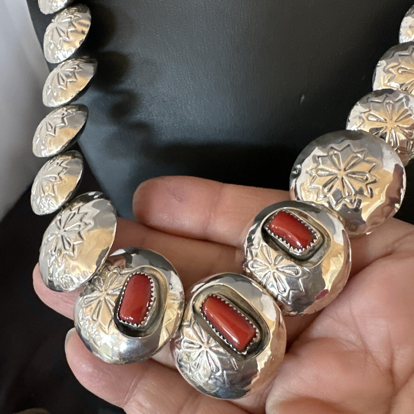 Reversible Coral Turquoise Navajo Sterling Silver Necklace Earrings 24" 17769