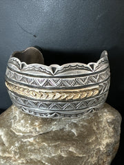 Men's Navajo 14K Gold Cuff Bracelet | Sterling Silver | Authentic Native American Handmade | 18145