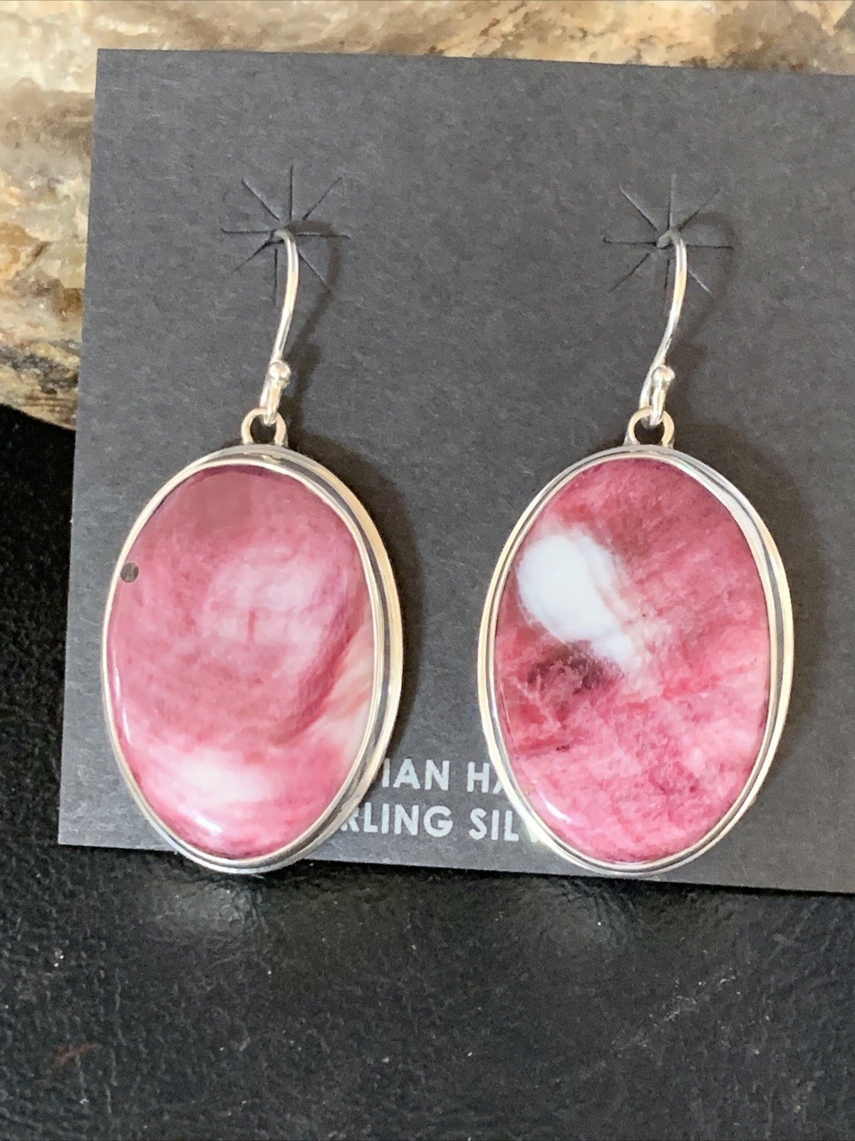 Native Purple Spiny Oyster Dangle Earrings Navajo Sterling Silver 1.25" 13787