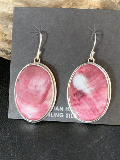 Native Purple Spiny Oyster Dangle Earrings Navajo Sterling Silver 1.25" 13787