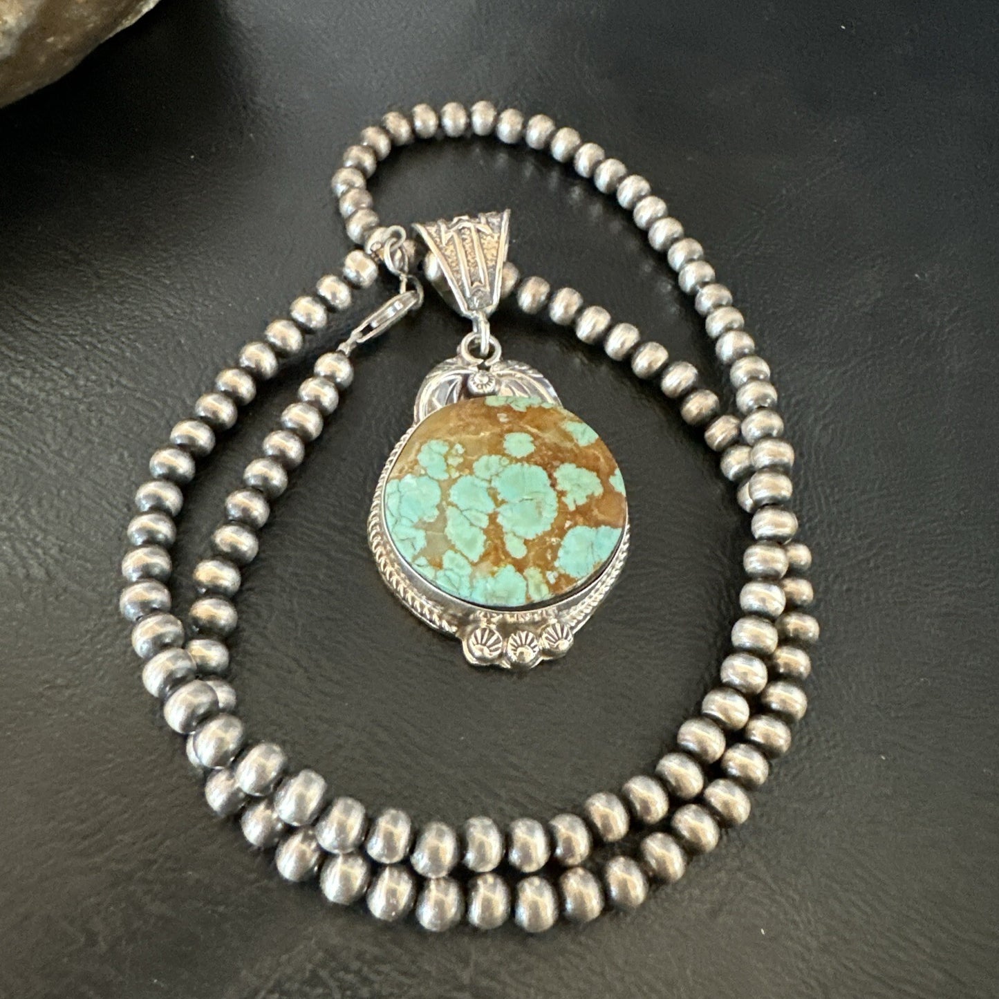 Mens Blue Turquoise#8 Pendant Navajo Sterling Silver Necklace 18108