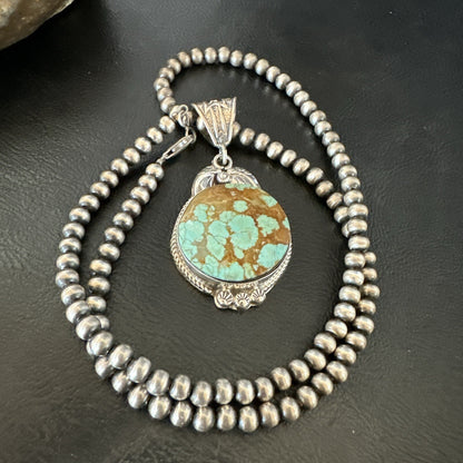 Mens Blue Turquoise#8 Pendant Navajo Sterling Silver Necklace 18108