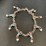 Blue Opal Coral Balloon Navajo Link Inlay Bracelet 7.5" | Sterling Silver | Authentic Native American Handmade | 12924