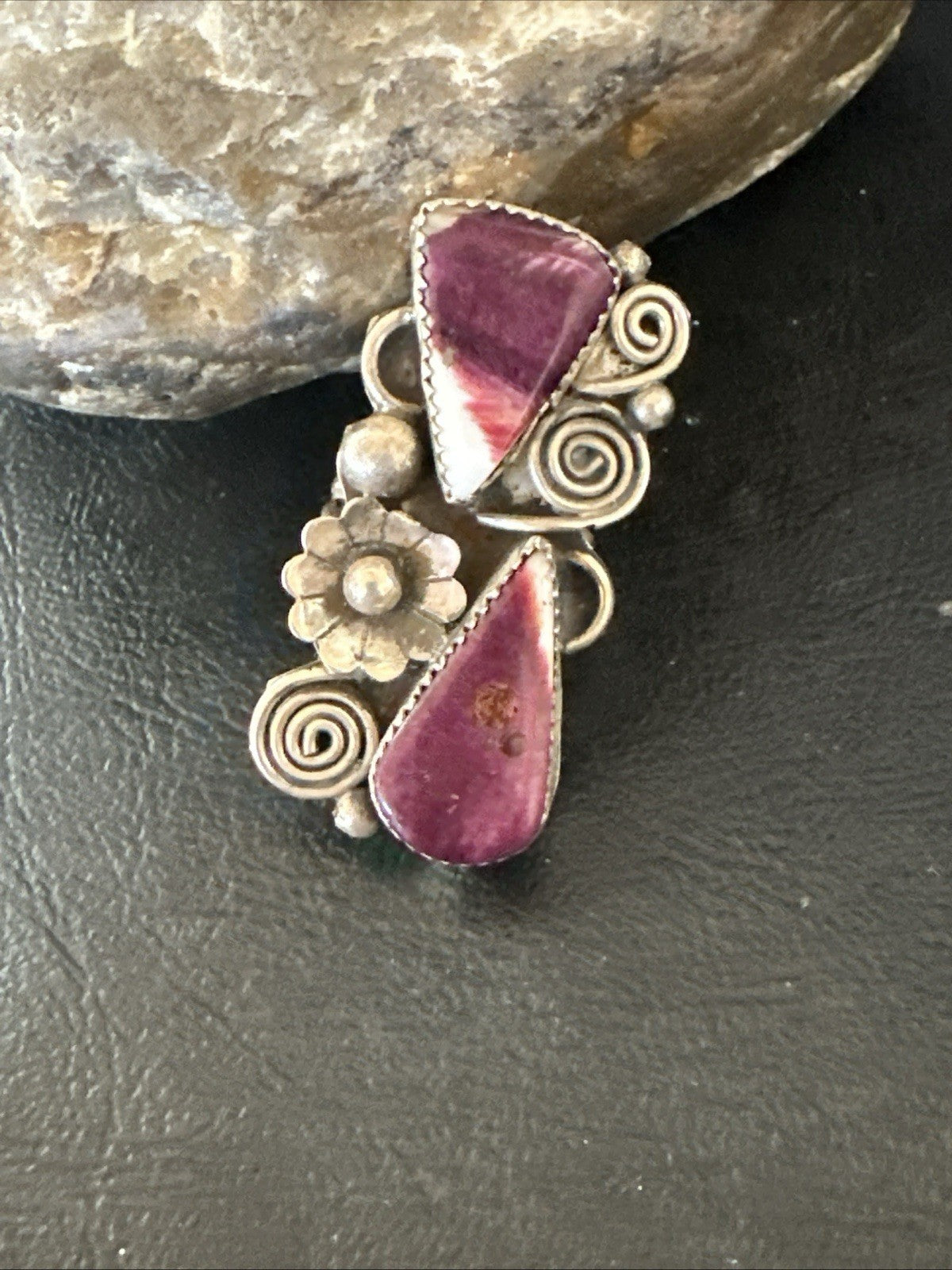 Cluster Purple Spiny Oyster Navajo Sterling Silver Ring Sz 7.5 19764