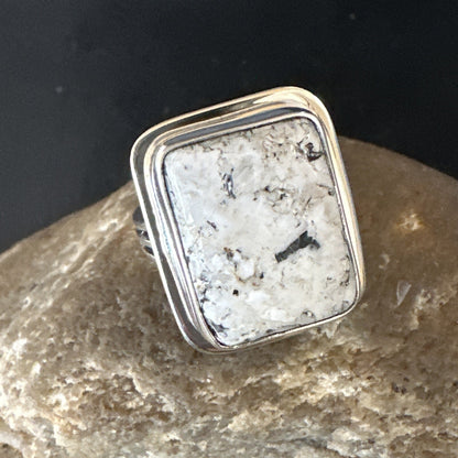 Navajo Sterling Silver White Buffalo Turquoise Ring Size 8.5 19307