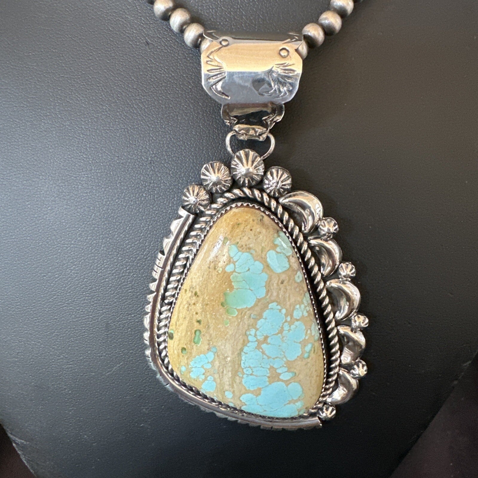 XXL Mens Royston Turquoise Pendant Navajo Pearls Sterling Silver Necklace 18744