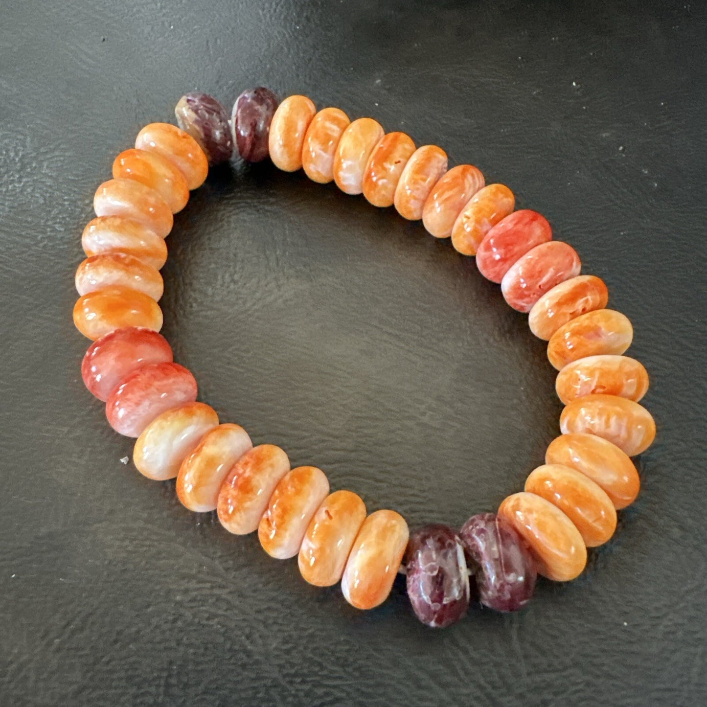 Mens Womens Orange Purple Spiny Oyster Sterling Silver Stretch Bracelet 9" 18859