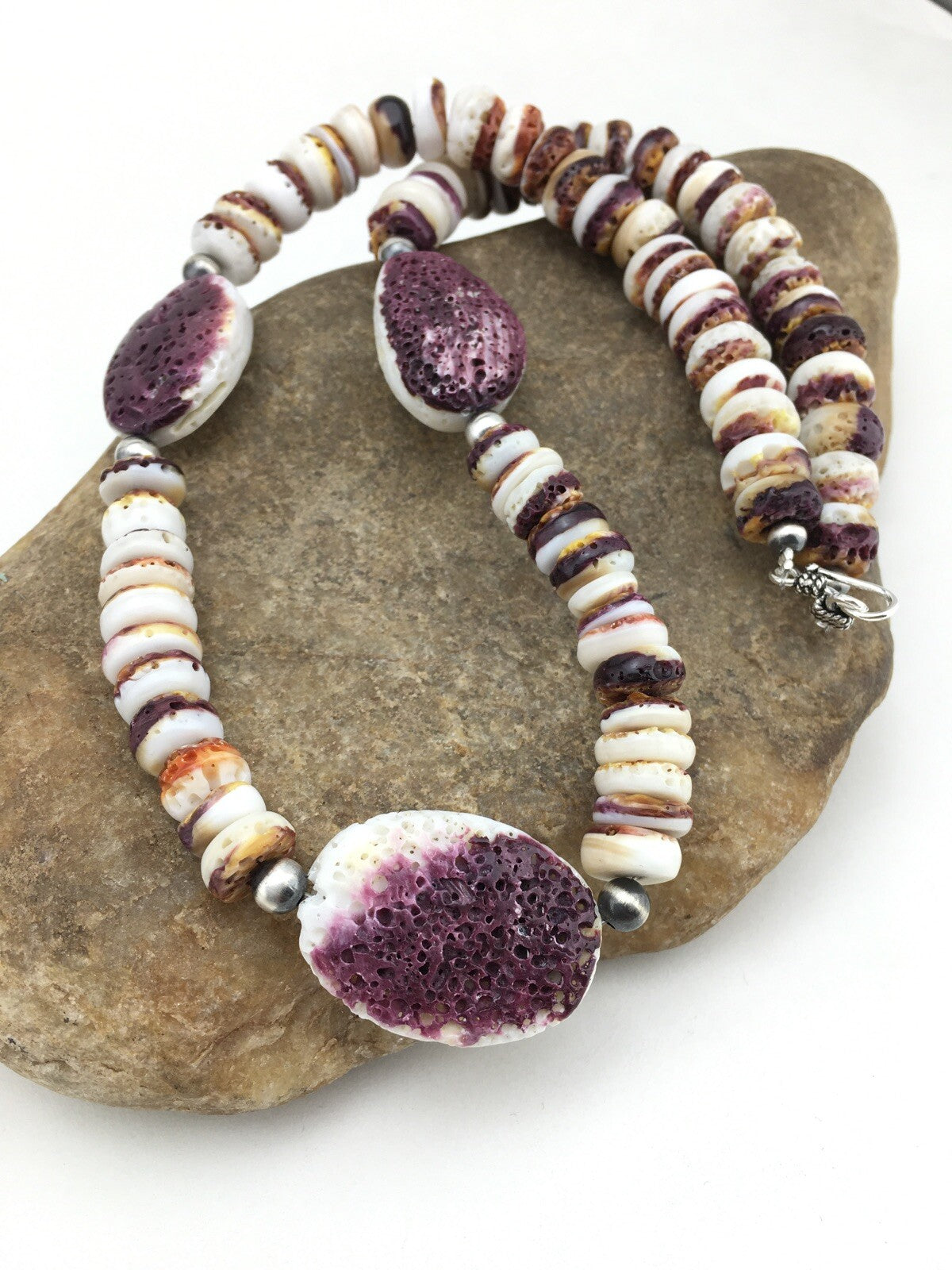 Purple Spiny Oyster Navajo Sterling Silver Necklace 21" 04915