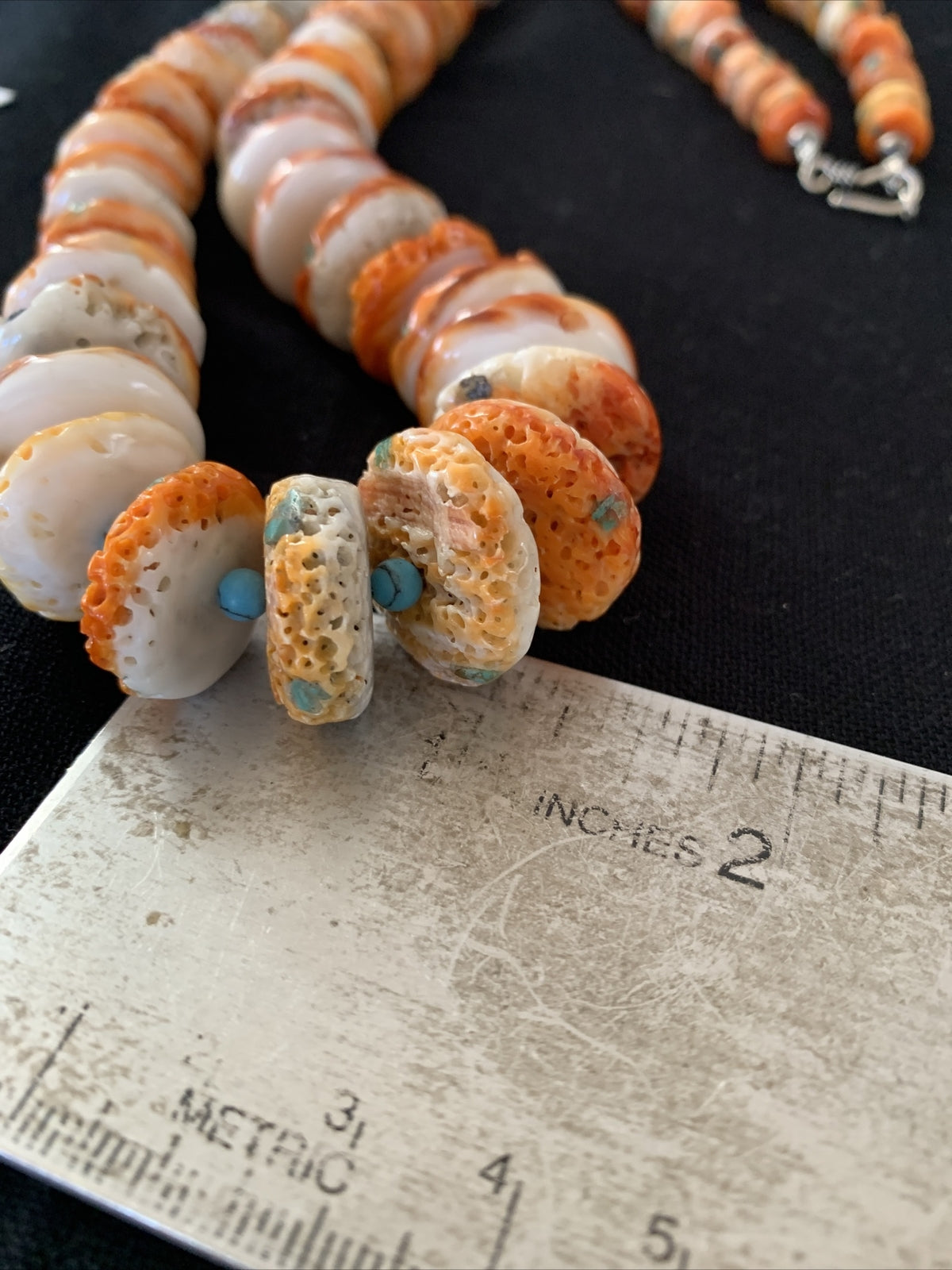 Turquoise & Orange Spiny Oyster Navajo Sterling Silver 28" Necklace 01390
