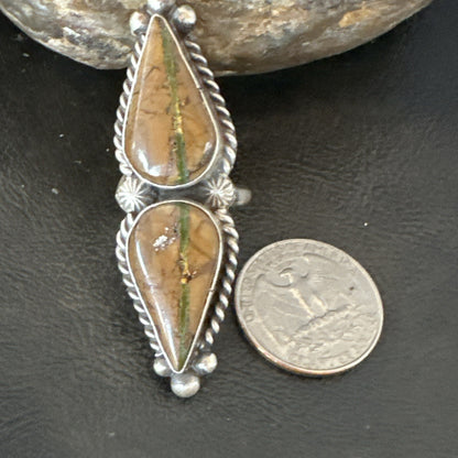 Navajo Sterling Silver Ribbon Boulder Turquoise Ring Size 7.5 18613