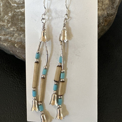 Blue Turquoise Shell Heishi Liquid Sterling Silver Dangle Bead Earrings 17934
