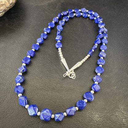Mens Womens Lapis Lazuli Navajo Sterling Silver 24” Necklace 17749