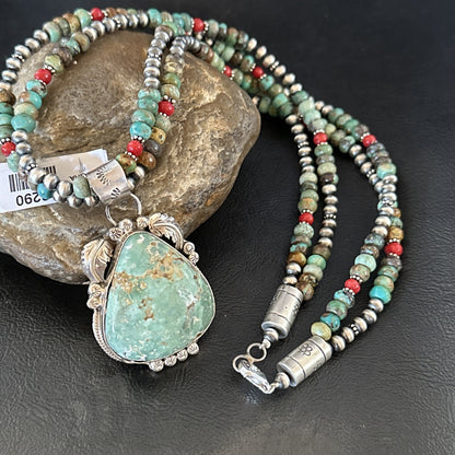Womens Green Royston Turquoise Pendant Navajo Sterling Silver Necklace 12290