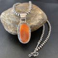 Navajo Spiny Orange Oyster Necklace Pendant Set2" | Sterling Silver | Authentic Native American Handmade | 14737