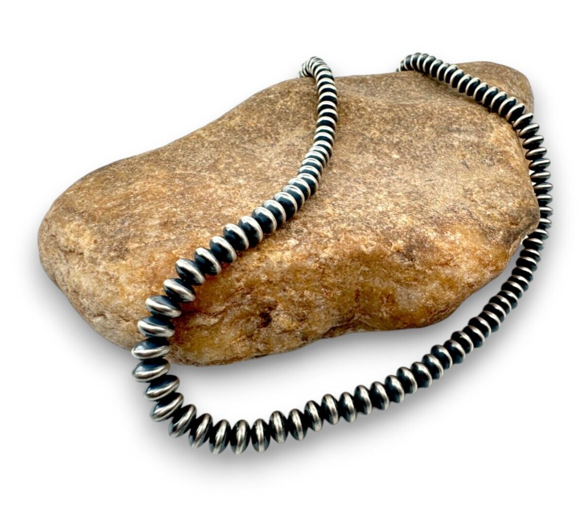 Navajo Sterling Silver Rondelles Saucer Flat Bead Necklace 6mm 30" 97630