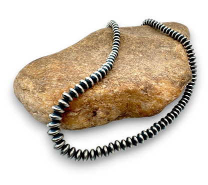 Navajo Sterling Silver Rondelles Saucer Flat Bead Necklace 6mm 30" 97630
