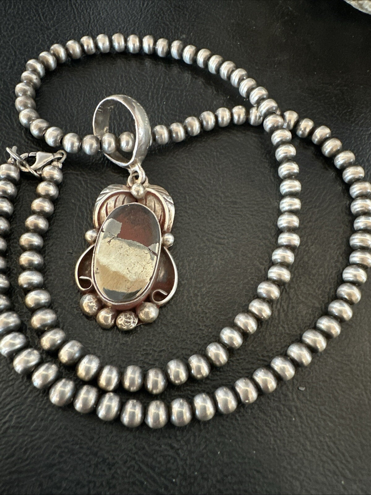 Pyrites Pendant Navajo Beads Sterling Silver Necklace 18643