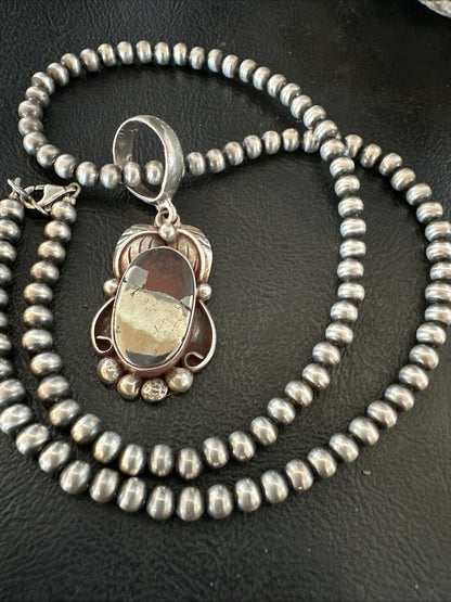Pyrites Pendant Navajo Beads Sterling Silver Necklace 18643
