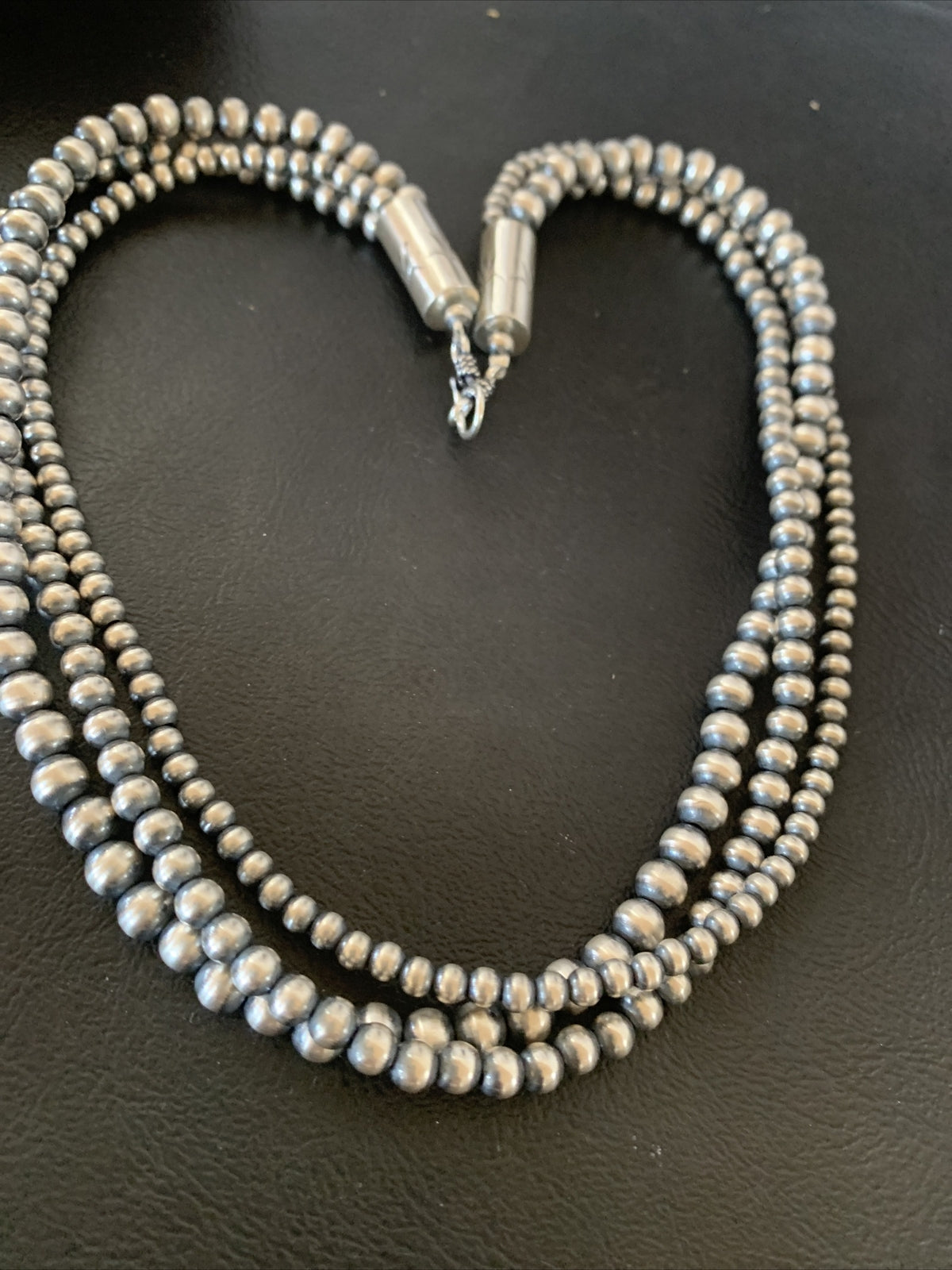 Native American 4, 5, 5 mm Sterling Silver Navajo Pearls 3 Strand 18” Necklace