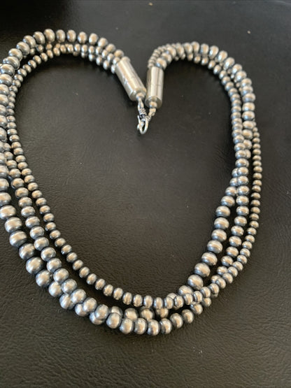 Native American 4, 5, 5 mm Sterling Silver Navajo Pearls 3 Strand 18” Necklace