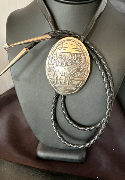 H Joe Mens Stamped Reindeer Navajo Sterling Silver Bolo Tie 19425