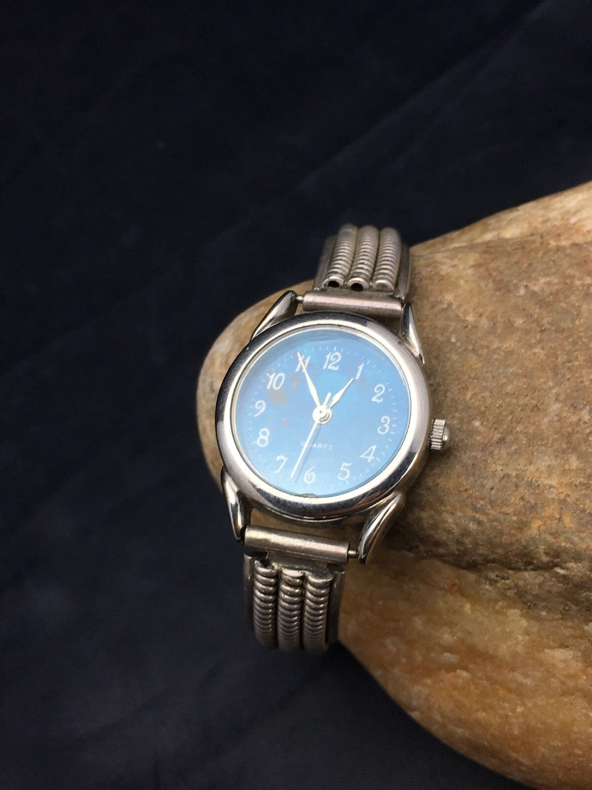 Blue Dial Watch Head Sterling Silver Navajo Alloy Watch Tips 2703